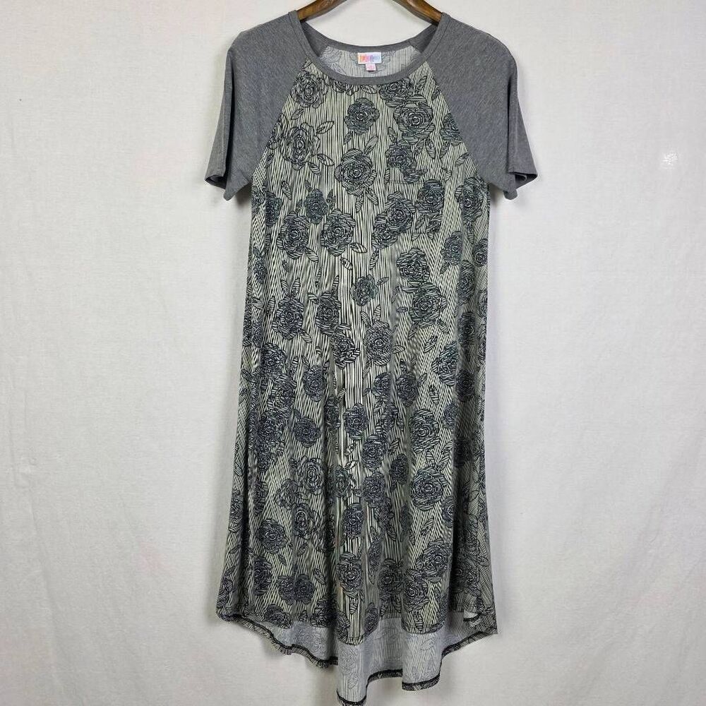 LuLaRoe Carly Dress Gray Floral Stripe S Hi Low